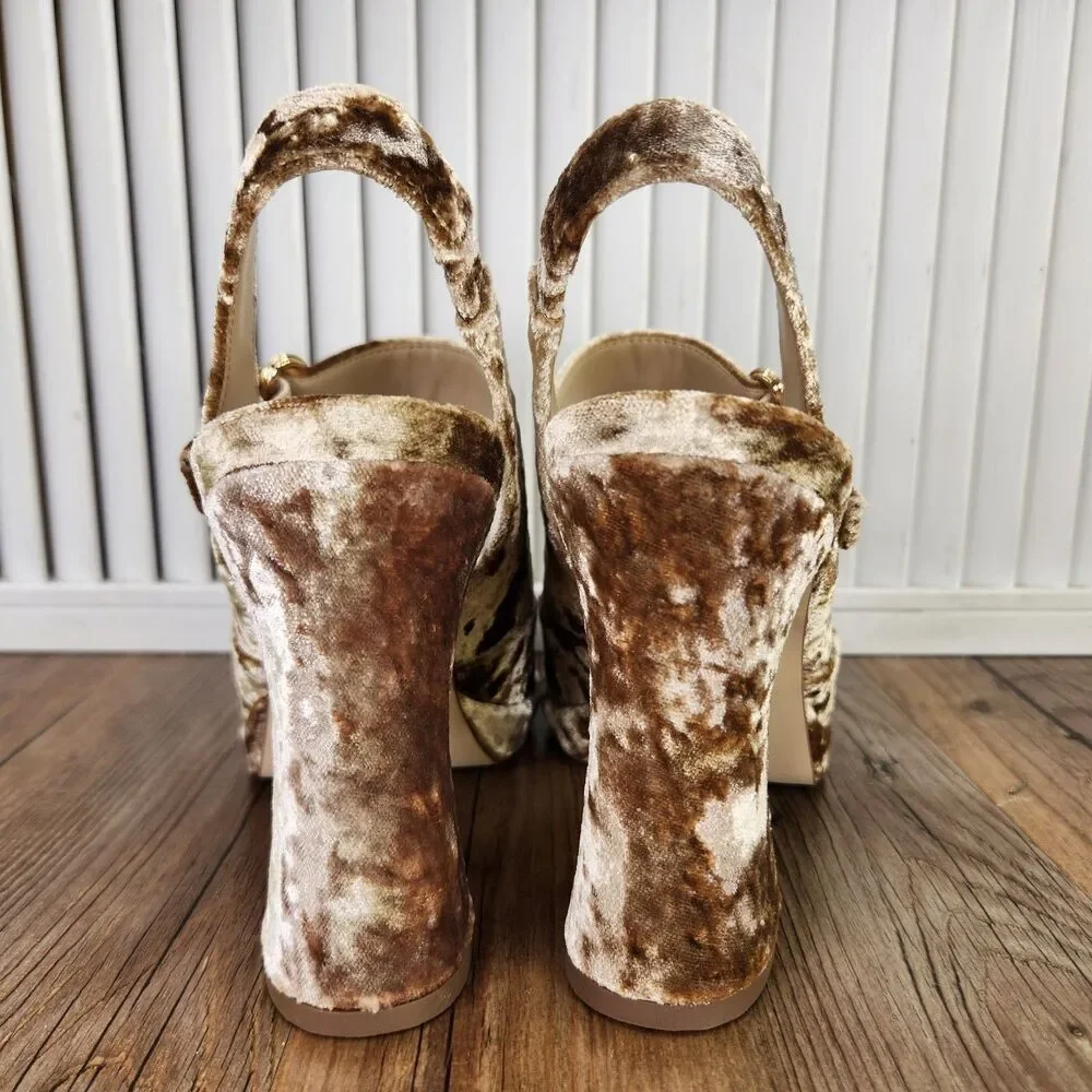 Sam Edelman Jildie Prosecco Velvet Womens Size 8.5 M Gold Mary Jane Heels Shoes